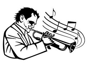 Trumpet Player and Music Decal Sticker 
